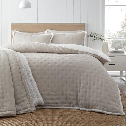 Catherine Lansfield Cosy Nori Soft Sherpa King Duvet Cover Set with Pillowcases, Cream