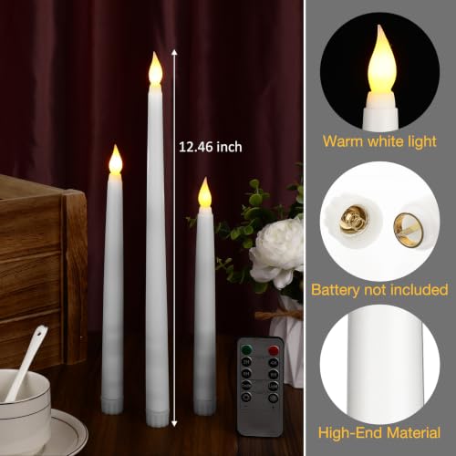 Image of Tuanse 108 Pack Flameless Flicker Taper Candles Bulk with Remote and Timer, Battery Operated LED Warm White Taper Candles Light for Home Wedding Decoration Gifts (White,12 Inch)