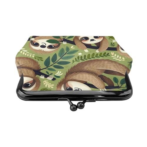 Pu Leather Buckle Coin Purse Playful-Sloth-Haven Girls Kiss-Lock Change Purse Wallets2