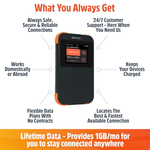 Image of SIMO Solis 5G WiFi Mobile Hotspot for Travel, Local and International Coverage Router, Multi-Carrier Access, No Contract or SIM Card Required, 16 Connected Devices, 1GB /Month Lifetime Data