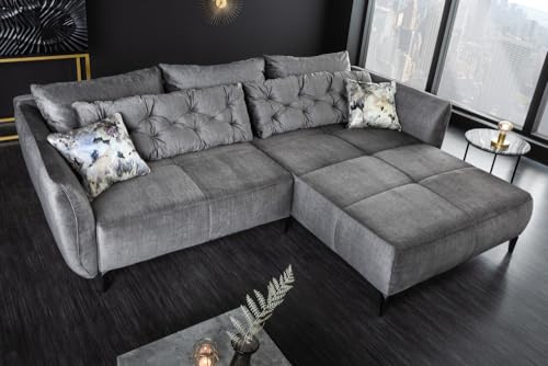 Riess Ambiente Design Ecksofa MARRAKESCH 245cm grau Samt Metallfüße inklusive Kissen Wohnlandschaft Samtsofa Samtcouch Eckcouch Sofa Couch Wohnzimmer – Bild 3