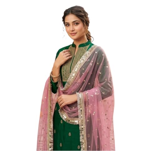 Image of Navti Creations Women's Lightweight Net Dupatta With Sequence Embroidery & Kiran Border (Length 2.25m)