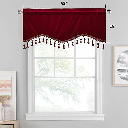 Stangh Red Velvet Valances For Christmas Home Decoration, Rod Pocket Kitchen Tier Curtains Room Darkening Window Drapes For Bedroom/Bay Window, W52 X L18, 2 Panels #TOP1