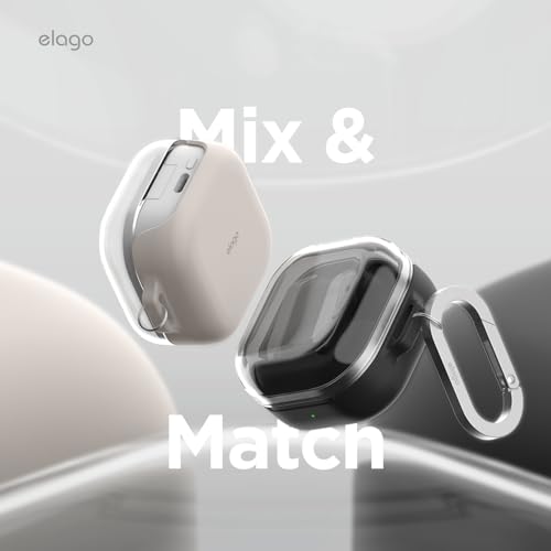 Image of elago Duo with Carabiner, Compatible with Samsung Galaxy Buds 4 Pro Case & Galaxy Buds 4 Case, Premium Silicone + TPU Cover, Wireless Charging, for Men, for Women (Clear - Stone)