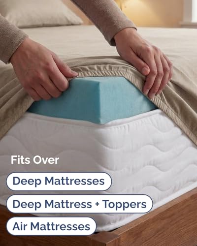 Image of Extra Deep Twin XL Sheet Set - 4 Piece Cooling Bed Sheets - Heathered Beige | Hotel Luxury Bed Sheets Set, Easy & Secure Fit, Ultra-Soft, Wrinkle & Fade Free, Comfy Sheets Set with Extra Deep Pockets