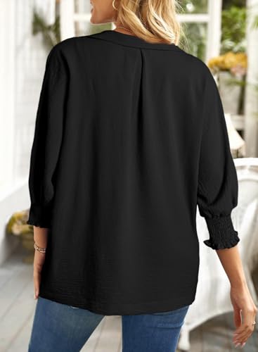 Dokotoo Women Blouses Dressy Casual V Neck 3/4 Length Sleeve Womens Tops with Smocked Cuffs2