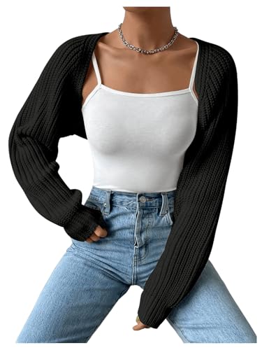 Image of GORGLITTER Women's Oversized Bolero Shrug Chunky Cardigans Cropped Sweater | Cropped White Cardigan Women, Oversized Cardigans, Shrugs, Bolero, Long Sleeve Short Cardigans for Women