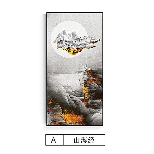 Toile peinture abstrait or montagne pour sublimer un grand mur vide de salon