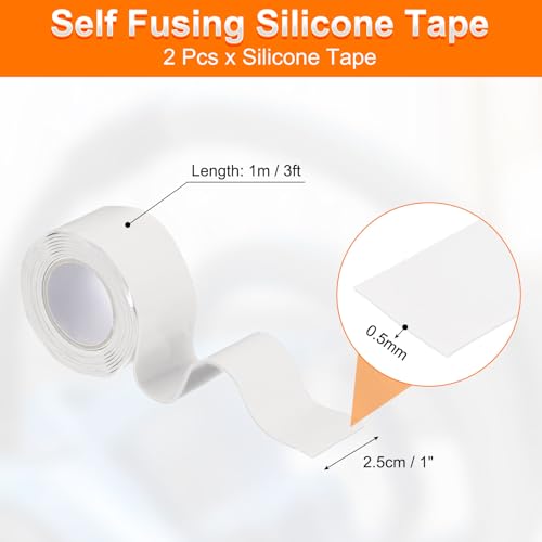 Image of uxcell 2 Pcs Self Fusing Silicone Tape, 1 inch x 3ft Waterproof Water Leak Sealing Tape for Plumbing Pipe Hose Repair Handles, White (0.5mm Thick)