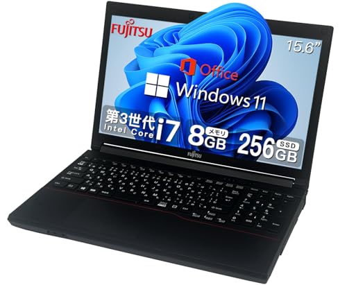 【整備済み品】 富士通 ノートパソコン FMVシリーズ ■CPU:爆速第3世代Core i7 ■RAM:8GB SSD:256GB/内蔵テンキー/Office 2019搭載/Windows11/15.6インチ液晶/無線LAN/DVD/WIFI/NoteBo