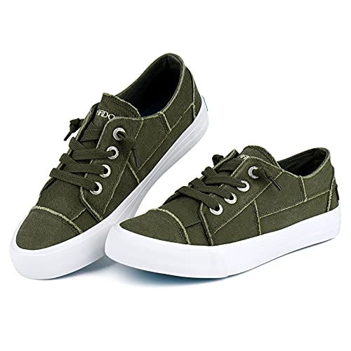 JENN ARDOR Slip On Canvas Shoes for Women Low Top Fashion Sneakers Comfortable Walking Flats Olive 7 by JENN ARDOR - Used condition - Image 4
