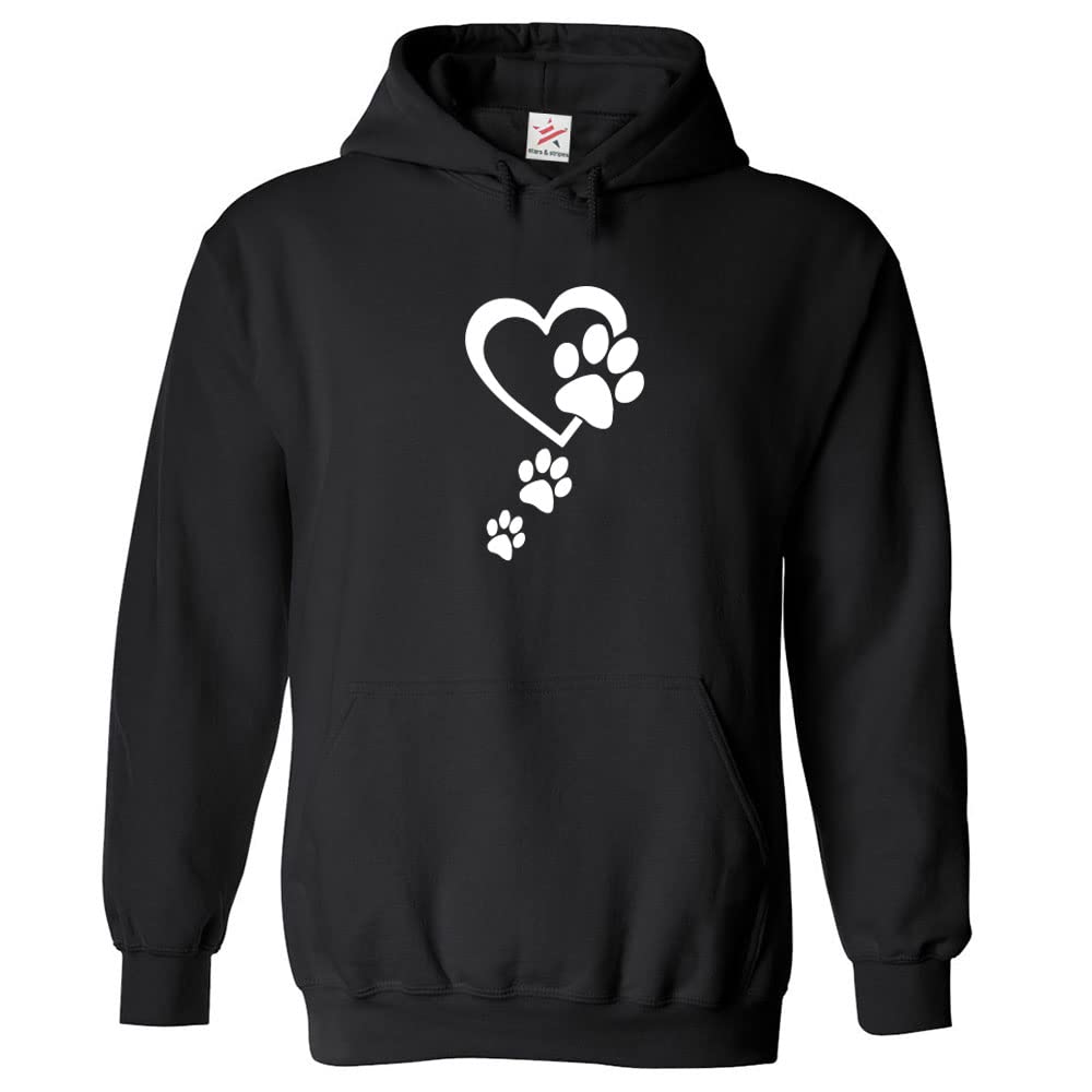 Stars and Stripes Dog Paw Print with Heart Classic Unisex Adults Pullover Hoodie for Dog Lovers (L, Black)