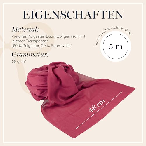 100%Mosel Musselin Tischläufer, in Bordeaux Rot (48 cm x 5 m), 66 g/m² – Ansicht 4