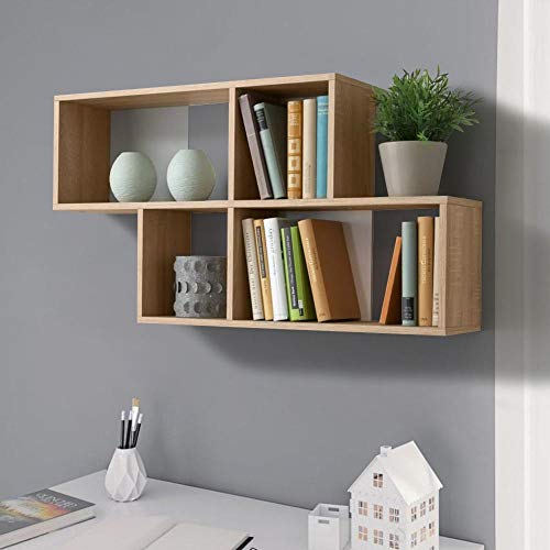BAKAJI Mensola Scaffale Libreria da Parete Design Moderno con 4 Mensole Ripiani Struttura in Legno MDF Bicolore Dimensione 100 x 53 x 19,5 cm Decorazione Muro Arredamento Casa Uffcio (Bianco Quercia)