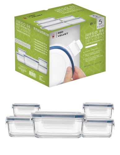 Opiniones y reviews de Tupper de Vidrio que Puedes Comprar On-line. 44 Red Velvet Juego de Recipientes de Vidrio, 5 Piezas, Transparentes con Tapa, Resistentes a Altas y Bajas Temperaturas