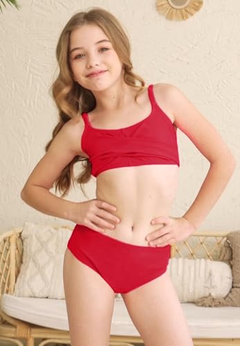 Image of Zando Girls Swimsuit Two Piece - Adjustable Strap Bathing Suit Solid Color Bikini Sets for Teens Girl Beach Swimwear