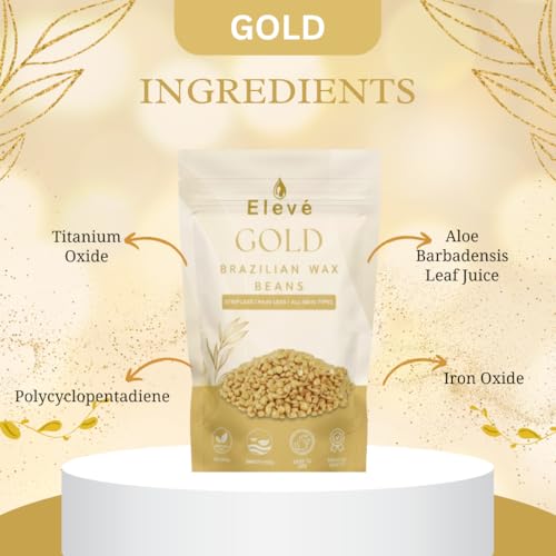 Image of Eleve Brazilian Wax Beans For Women | Liposoluble Stripless /No-Strips Waxing At Home For Brazilian Bikini, Face, Eyebrows, Upper-Lips, Chin, Underarms (Gold) (100g)