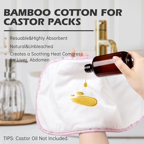 Image of Plus Size Castor Oil Pack 2 Pcs Castor Oil Wrap Organic Cotton Reusable Kit Organic Cold Pressed Unrefined Castor Oil Compress Packs for Liver Detox