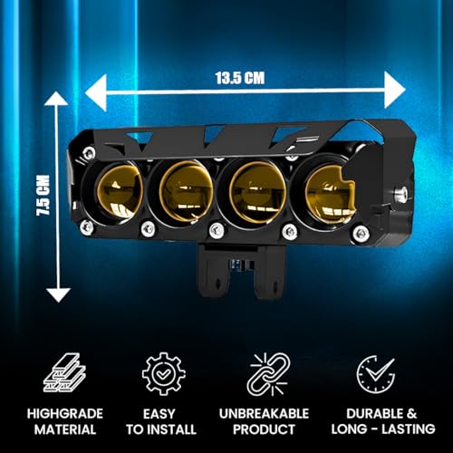 Image of Super Bright 4 LED Fog Light with Switch | Dual Mode Yellow and White Changing Light, High Low Beam, Aluminum Body, Universal Fit for Motorcycle and Car (Pack of 2)