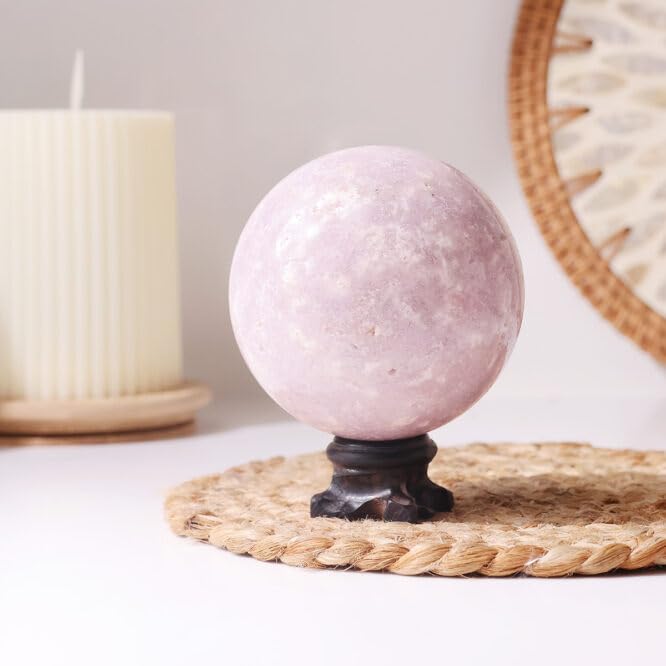 Image of Natural Pink Amethyst Crystal Ball 150-200 Gm with Wooden Stand | Polished Healing Crystal Sphere for Reiki, Meditation, Feng Shui, Vastu Decor & Crystal Collection