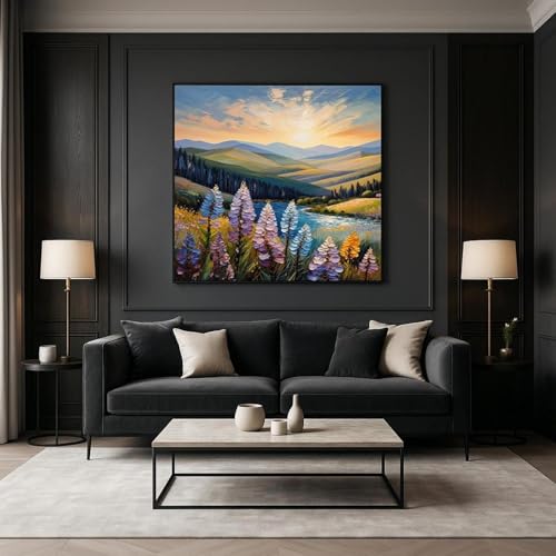 Art mural imprimable prairie de lupins 80x110cm paysage fleurs