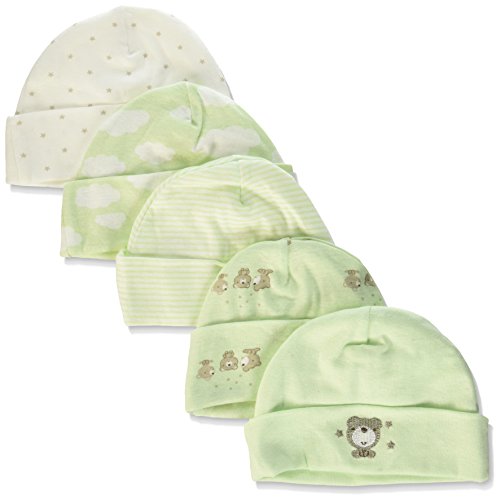 Gerber Baby 5-Pack Caps, Teddy Bear, 0-6 Months