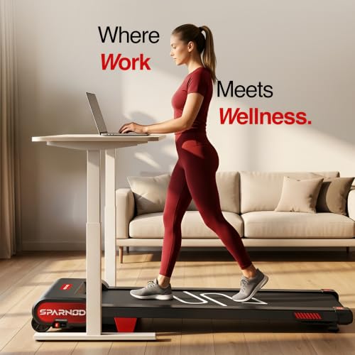 Image of Sparnod Fitness STH-3009 Auto Incline Walking Pad Treadmill for Home Use, 2.5 HP Motor, Speed Range 1-6 km /h, 13% Auto Incline, Remote Control, Shock Absorption System, Max User Weight 120 Kg
