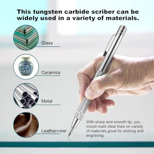 Image of Serplex 2Pcs Tungsten Scribers with 10 Interchangeable Tungsten Tips Anti-Slip Pocket Tungsten Scriber with Strong Magnet Cap Multipurpose Tungsten Carbide Scribers for Glass /Ceramics /Metal Sheet