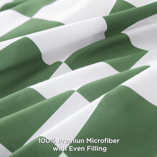Image of Andency Green Checkered Comforter Full(79x90Inch), Plaid Gingham Buffalo Grid Bedding Comforter Sets for Boys Kids Teens, 3 Pieces Lightweight Polyester Geometric Preppy Bed Set