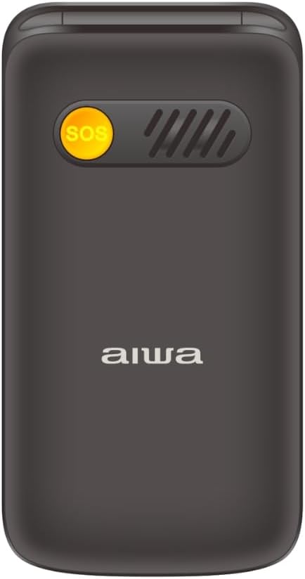 Aiwa FP-30-2G Flip Phone, back view showing SOS button and speaker