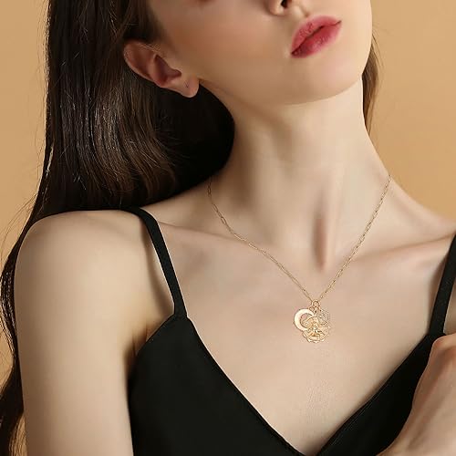 MISS RIGHT Gold Zodiac Sign Coin Necklace with Opal Crescent Moon Charm for Women Trendy, Dainty Gold Paperclip Chain 12 Constellation Horoscope Necklaces Astrology Jewelry Gifts2