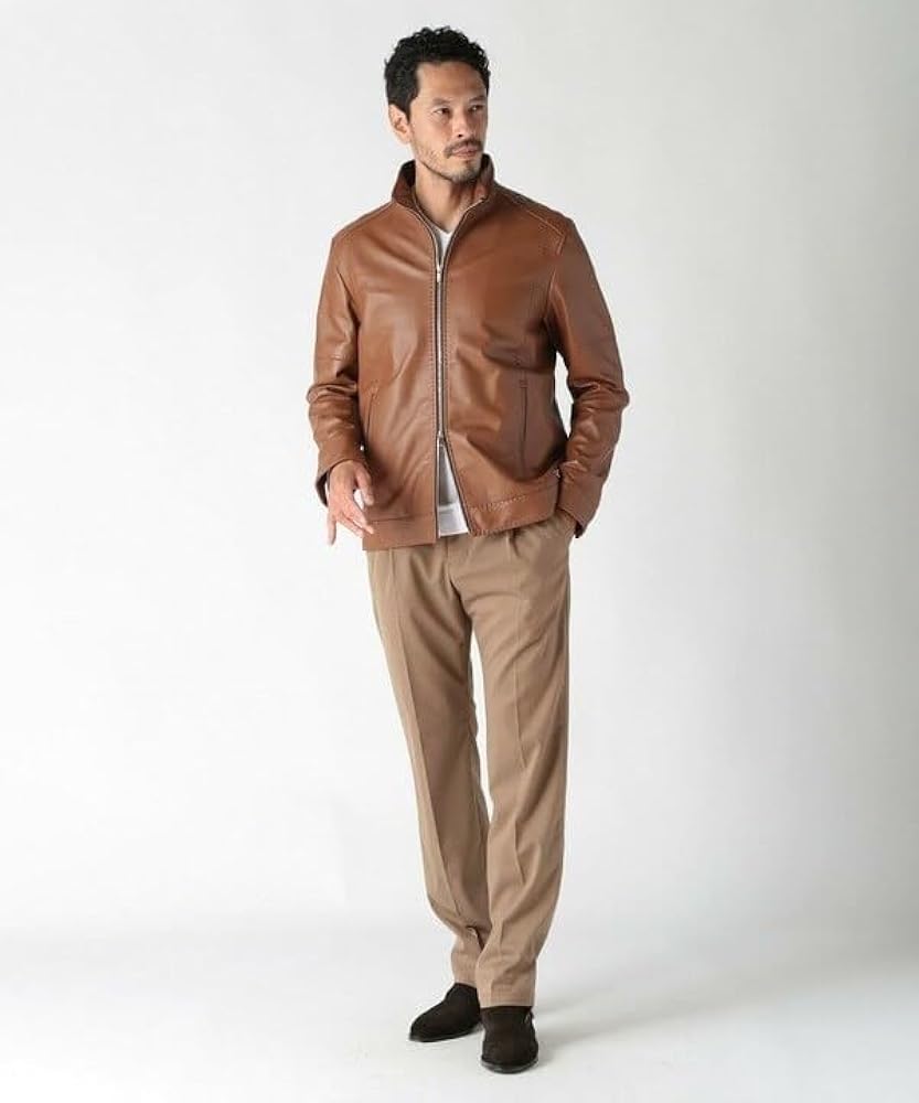 Amazon | [メンズビギ] スタンドカラーシングルライダース レザー