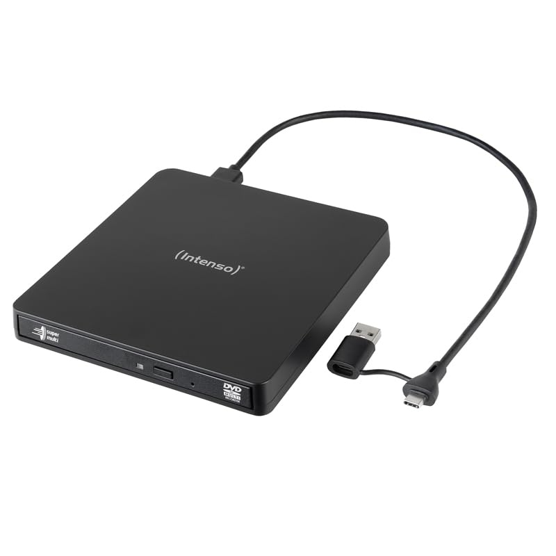 Intenso Grabadora Externa de CD/DVD EOD 400D Slim USB 3.2 para Ordenador portátil, PC, iMac, MacBook, Windows, MacOS, Incluye Software de grabación Ashampoo Burning Studio, Color Negro