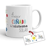 Kembilove Taza el Mejor Cuñado del Mundo – Taza con Mensaje El Mejor Cuñado del Sistema Solar – Regalo Hermana Original – Regalos Originales para cuñados – Tazas Originales