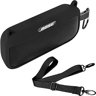 Aocar Silicone Carrying Case Compatible with Bose SoundLink Flex, Portable Cover with Carabiner and Shoulder Strap (Black)