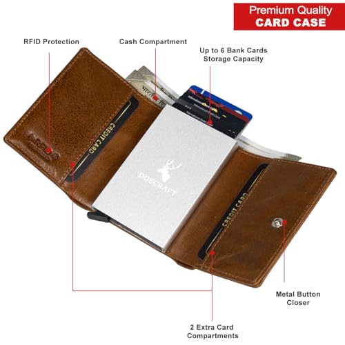 Image of Men's Genuine Leather RFID Wallet | Premium Slim Red Wallet for Men with Deer 3D Print | 8 Card Slots Secure and Durable Design |Casual Stylish | Formal & Gifting Use, Tan and Silver