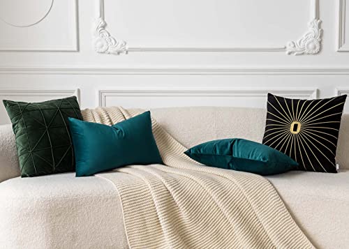 Image of Peacock Blue 12x20 Decorative Lumbar Velvet Throw Pillow Covers Set of 2 | JUSPURBET Cozy Soft Couch Covers with Invisible Zipper for Modern Couch Sofa Bed Living Room Bedroom Home Decor