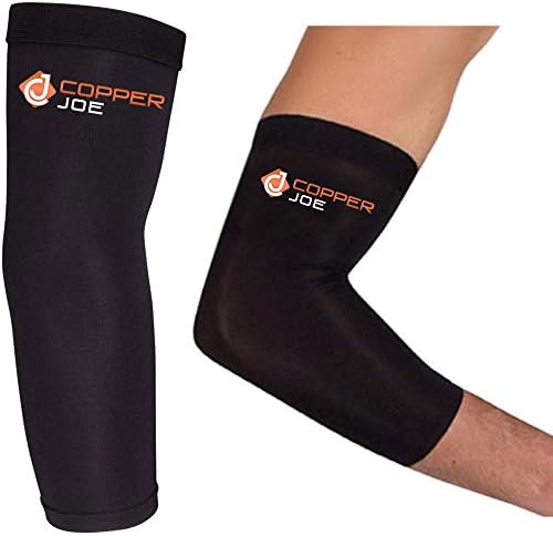 Copper Joe 2 Pack Recovery Elbow Compression Sleeve - Ultimate Copper Relief Elbow Brace for Arthritis, Golfers or Tennis Elbow and Tendonitis. Elbow Support Arm Sleeves For Men and Women (Small)