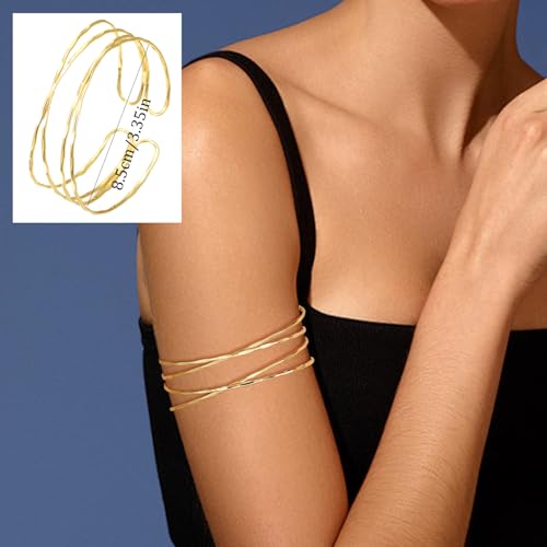 COLOYAN 4PCS Upper Arm Cuff Jewelry for Women, Arm Cuff Gold Silver, Minimalist Arm Cuff Bracelet, Adjustable Coil Armlet2