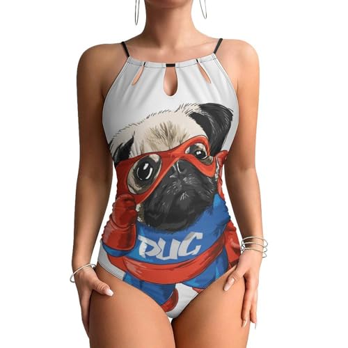 Chien carlin volant maillots de bain une pièce femme beachwear