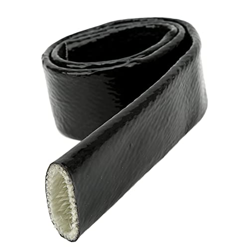 Heat Shield Sleeve Flexible Fireproof, High Temperature Hose and Wire Protection for Automotive Marine Silicone Coated Fiberglass Black 35mm ID 1m 1 Pack