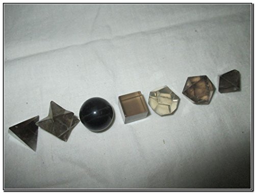 Jet Beautiful Smokey Quartz 7 Stones Sacred Geometry Sets Gemstone Platonic Solid Merkaba Star W/ Velvet Pouch Attractive Cleansing Life Vitality Healing Chakra Balancing Energy Grid Activation Past Life Free Booklet Crystal Therapy #TOP7