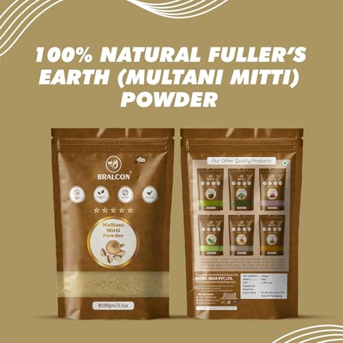 Image of BRALCON Multani Mitti Powder for Skin Care - 100g | Herbal Powder for Face | Natural Face Pack Powder