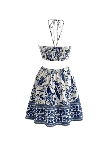 Floerns Women's Floral Halter Neck Vacation Dress Sleeveless Cut Out Boho Cami Dress2