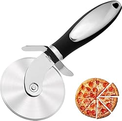 U Chef Rebanador de pizza de acero inoxidable | Cortador de pizza y masa de fácil rodado, mango antideslizante