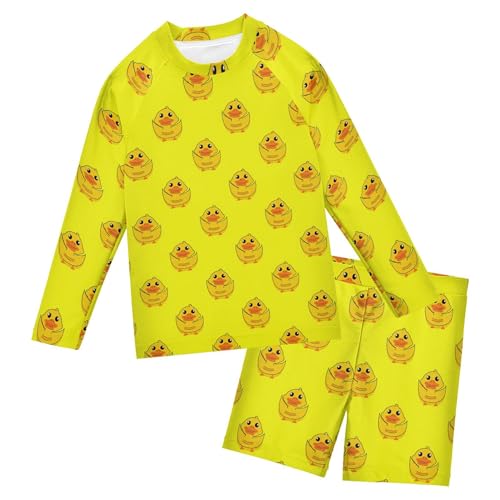 Cute Yellow Rubber Duck Toddlers and Baby Boys' Swimsuit Trunk and Rashguard Set B0404248