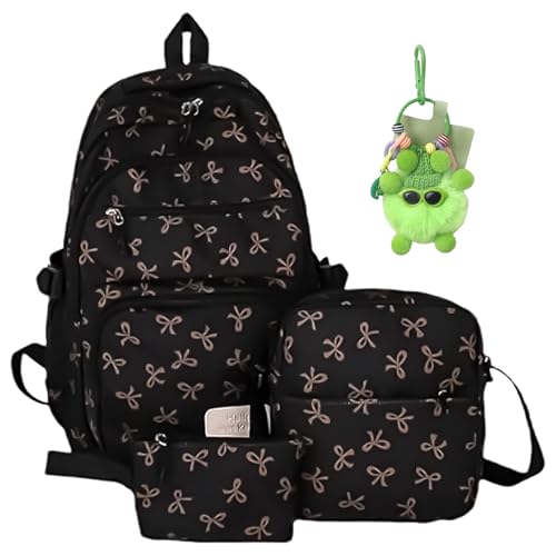 GDSAFS 3Pcs Set Bow Backpack, Pink Bow Backpack for Girls with Bow Pattern, Cute Preppy, Large Capacity, Reinforced Durable (Brown)