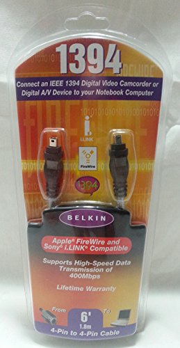 FireWire Cable, 4-Pin to 4-Pin, 6 ft., Sold as 1 Each