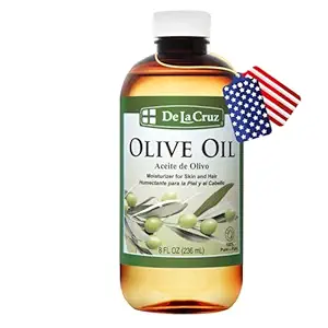 De La Cruz Pure Olive Oil - Natural Expeller Pressed Olive Oil for Hair and Skin - Lightweight Body Oil for Dry Skin 8 Fl Oz