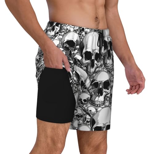 Black White Skulls Pattern Print Men Stylish Functionality Swim Trunks Breathable Beach Shorts Surfing Gym Fishing3
